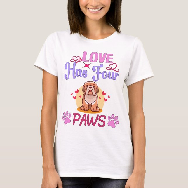 Kärlek har fyra Tass Alla hjärtans dag-bulldog par T Shirt (Framsida)