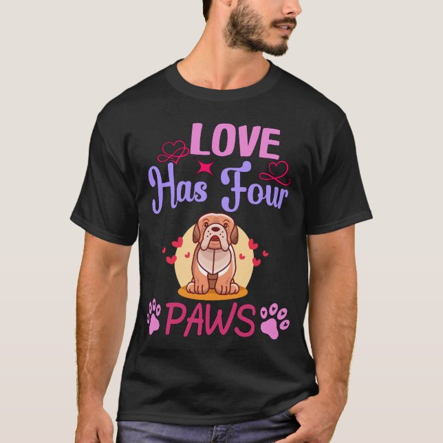 Kärlek har fyra Tass Alla hjärtans dag-bulldog par T Shirt (Framsida)