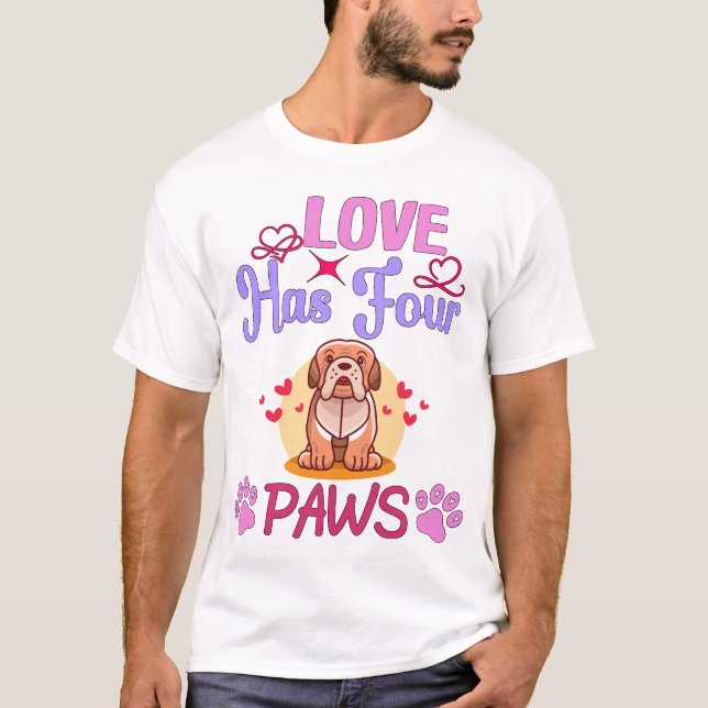 Kärlek har fyra Tass Alla hjärtans dag-bulldog par T Shirt (Framsida)