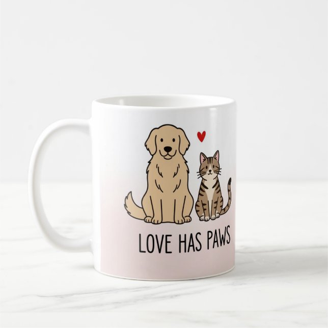 Kärlek Har Tassar | Söt Minimalistisk Hund- och Ka Kaffemugg (Vänster)