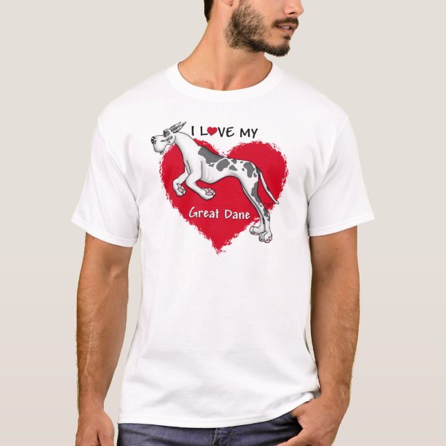 Kärlek Harlequin Great dane Tee Shirt (Framsida)