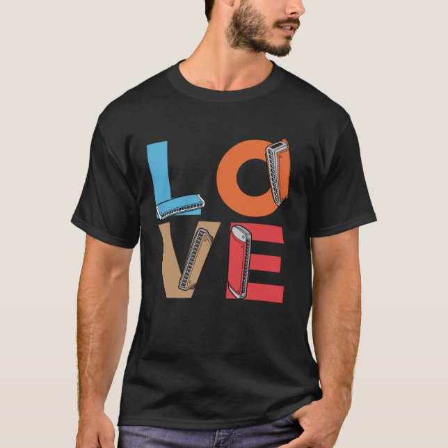 Kärlek Harmonicas Harmonica Player Harmonicist Har T Shirt (Framsida)