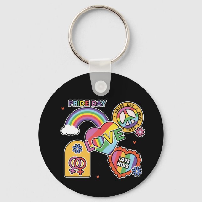Kärlek. HBT+Pride. Pridets dag. Rainbow kärlek. Nyckelring (Framsida)