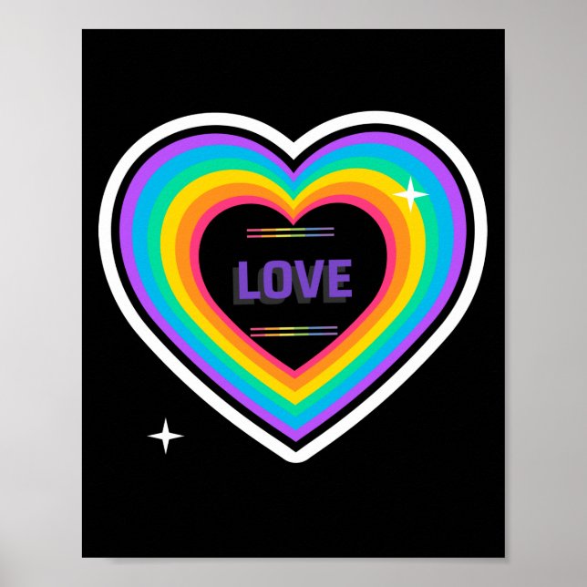 KÄRLEK. HBT+Pride. Regnbåge hjärtat kärlek. Poster (Framsidan)