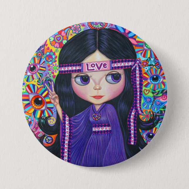 Kärlek Headband Hippie Girl Doll Lila Psychedelic Knapp (Framsida)