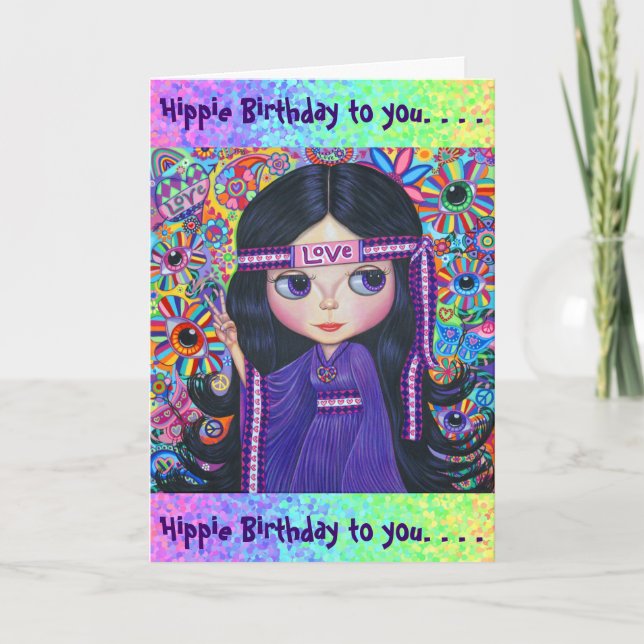 Kärlek Headband Hippie Girl Doll Lila Psychedelic Kort (Framsida)