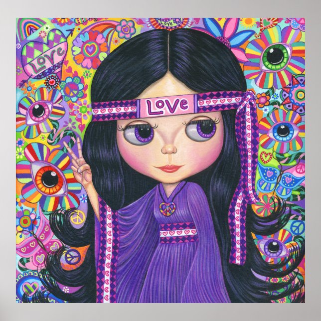 Kärlek Headband Hippie Girl Doll Lila Psychedelic Poster (Framsidan)
