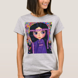 Kärlek Headband Hippie Girl Doll Lila Psychedelic T Shirt