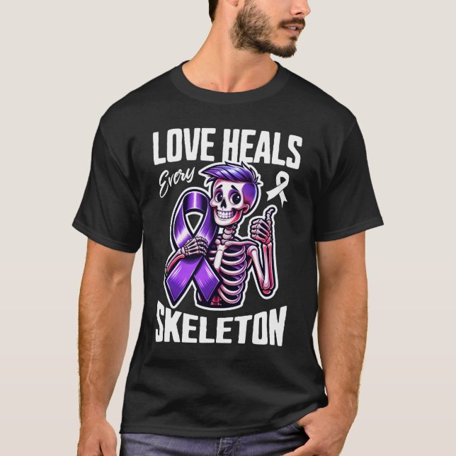 Kärlek Heals Varje Skeleton T Shirt (Framsida)