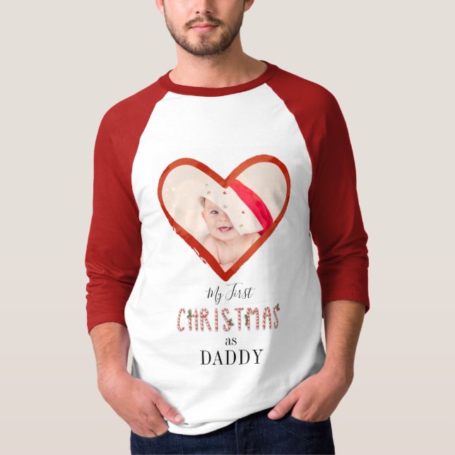 Kärlek Heart Baby Photo Min första jul som pappa T Shirt (Framsida)