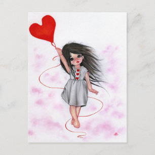 Kärlek Heart Balloon Little Girl i Luft vykort