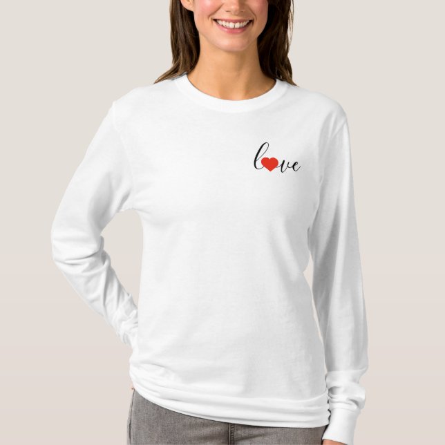 Kärlek Heart Basic Långärmad T-Shirt (Framsida)