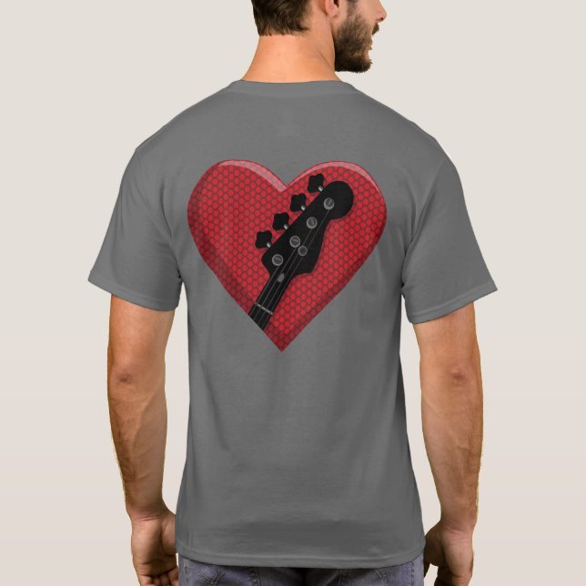Kärlek Heart Bass Guitar w Amp Grill Music T Shirt (Baksida)