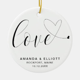 Kärlek Heart Black and White Wedding Favor Julgransprydnad Keramik