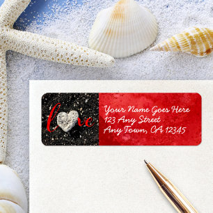 KÄRLEK Heart Black Sand Script Modern Anpassningsb Returadress Etikett