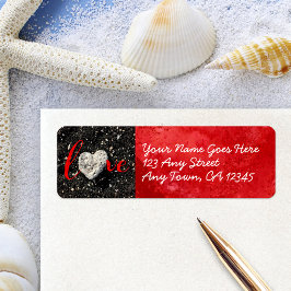 KÄRLEK Heart Black Sand Script Modern Anpassningsb Returadress Etikett