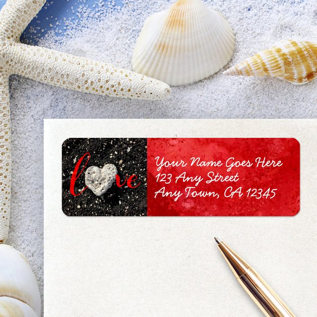 KÄRLEK Heart Black Sand Script Modern Anpassningsb Returadress Etikett (Skapare uppladdad)