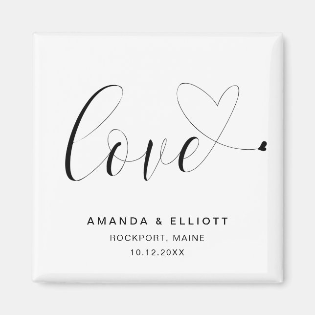 Kärlek Heart Black White Cute Wedor Favor Magnet (Framsidan)