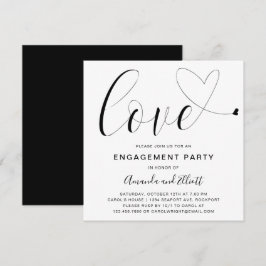 Kärlek Heart Black White Typography Förlovningsfes Inbjudningar