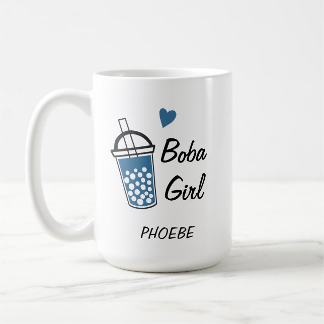 Kärlek Heart Boba Girl Anpassningsbar Personlig No Kaffemugg (Vänster)