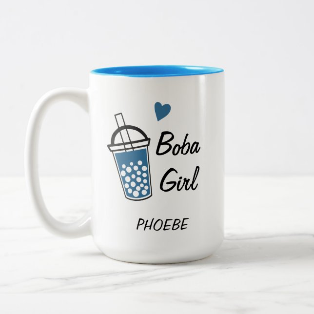 Kärlek Heart Boba Girl Anpassningsbar Personlig No Två-Tonad Mugg (Vänster)