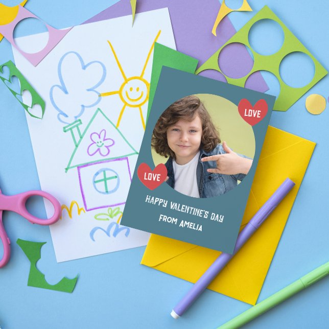 Kärlek Heart Boy Classroom Photo Valentines day Ca Julkort (Skapare uppladdad)