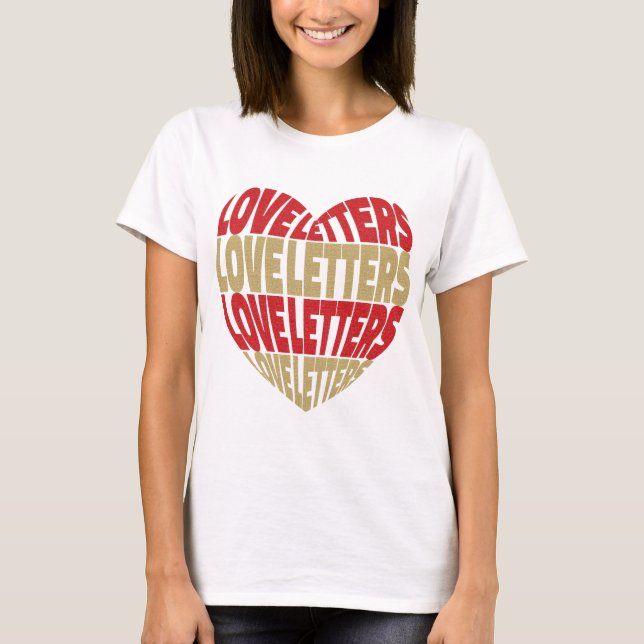 Kärlek Heart Brev Red Guld Glitter T Shirt (Framsida)