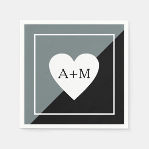 Kärlek Heart Bröllop Elegant grått/svart Pappersservett