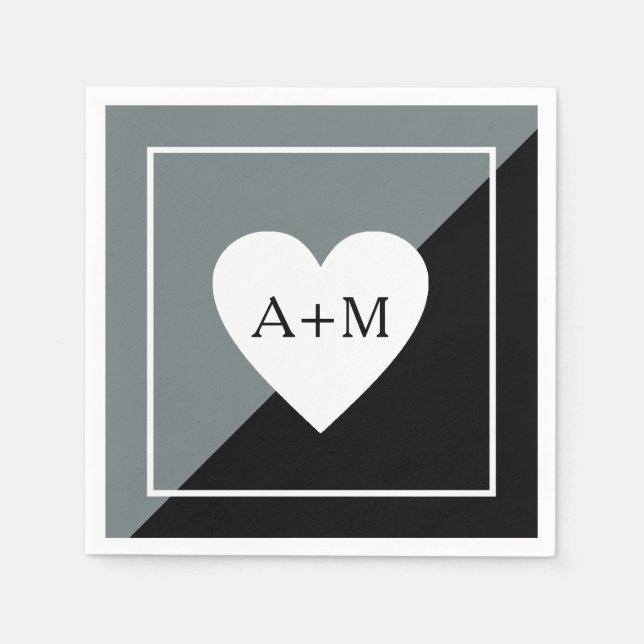 Kärlek Heart Bröllop Elegant grått/svart Pappersservett (Framsidan)