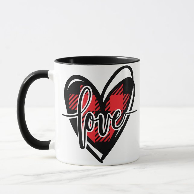 KÄRLEK HEART buffalo plaid Mugg (Vänster)