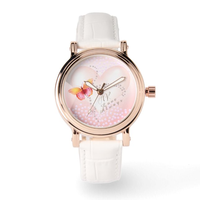 Kärlek Heart Butterfly Rosa Armbandsur (Framsida)