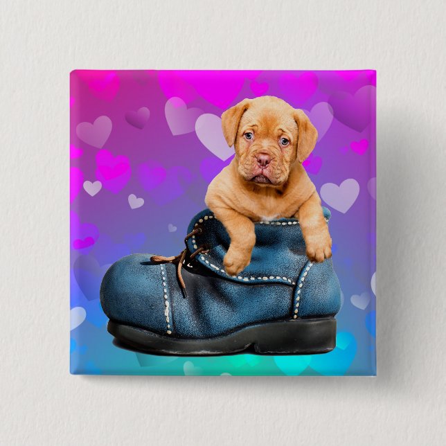 Kärlek Heart Dogue de Bordeaux Puppy in a Boot Knapp (Framsida)