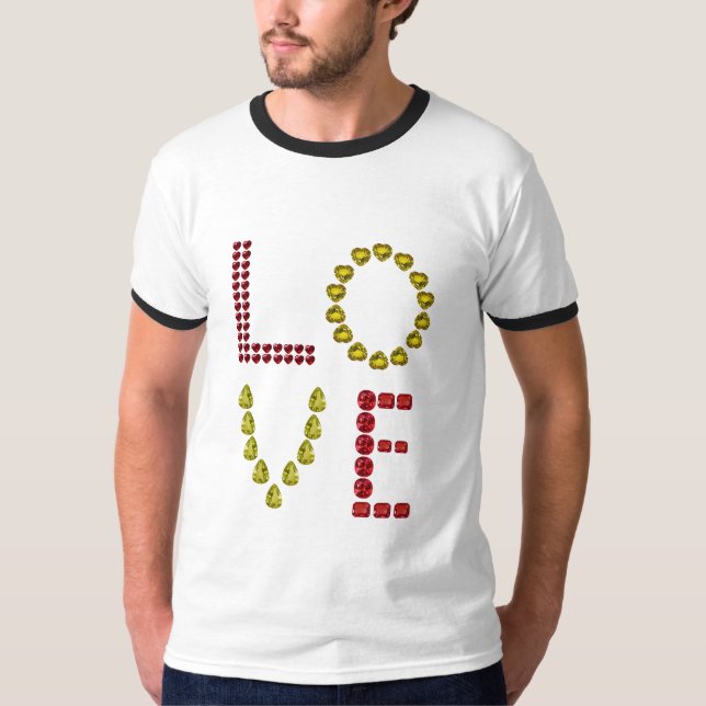 Kärlek Heart Gemstone Gult Red T-Shirt (Framsida)