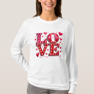 Kärlek Heart Glittery Red Rosa Valentine Day White T Shirt