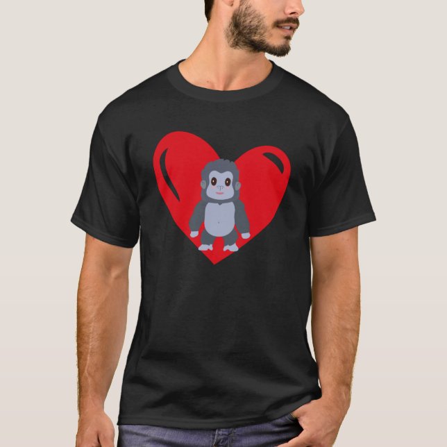 Kärlek Heart Graphic Valentine Day Gorilla Boys Ki T Shirt (Framsida)