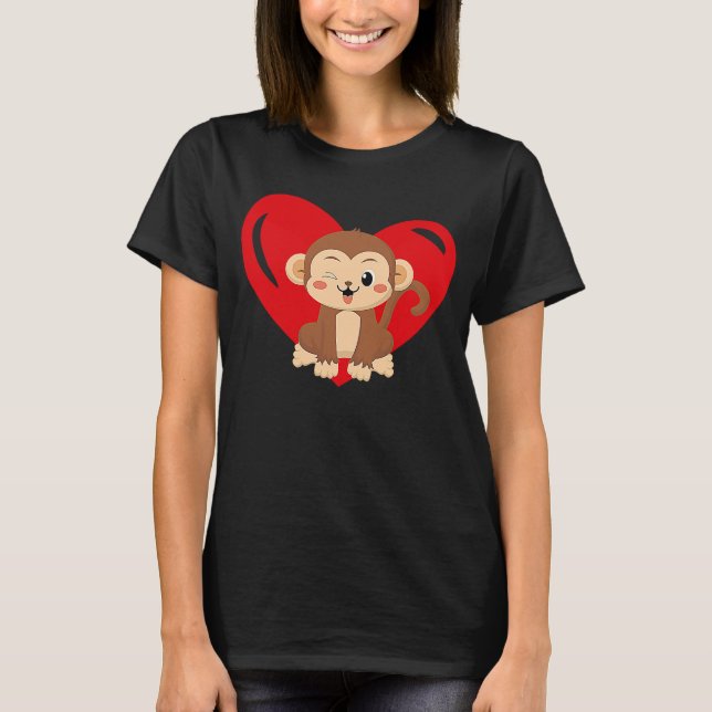Kärlek Heart Graphic Valentine Day Monkey Boys Kid T Shirt (Framsida)