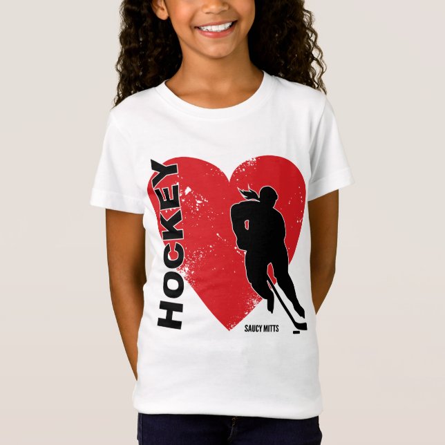 Kärlek Heart Hockey Girls T-shirt (Framsida)