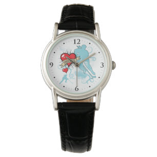 Kärlek Heart Hockey Tattoo stil Watch Armbandsur