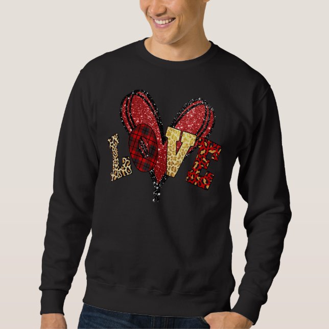 Kärlek Heart Leopard Buffalo Plade Matching Couple Lång Ärmad Tröja (Framsida)