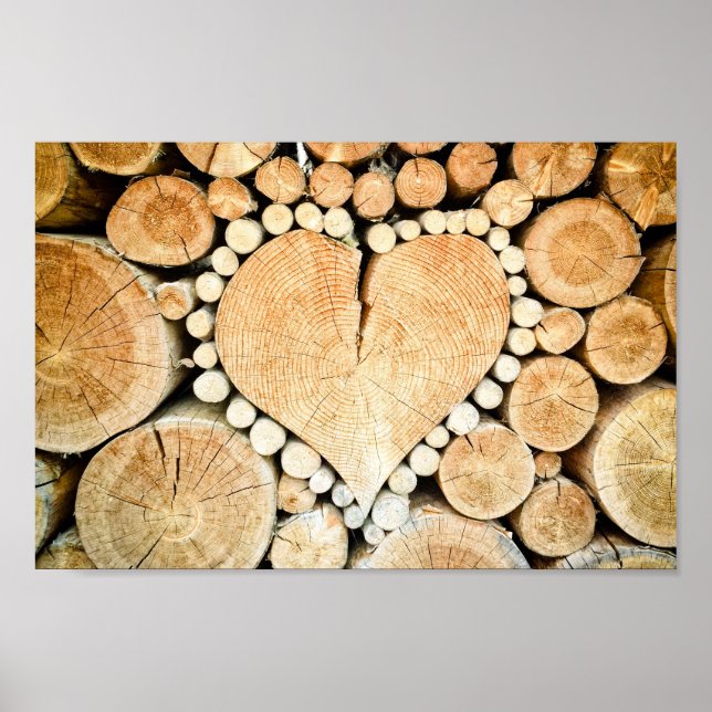 Kärlek Heart Log Firewood Poster (Framsidan)
