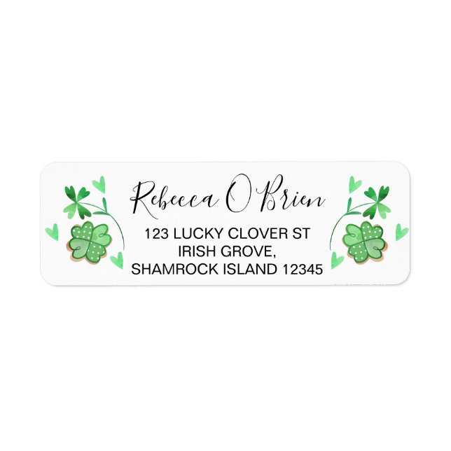 Kärlek Heart Lucky Shamrock Returadress Returadress Etikett (Framsidan)