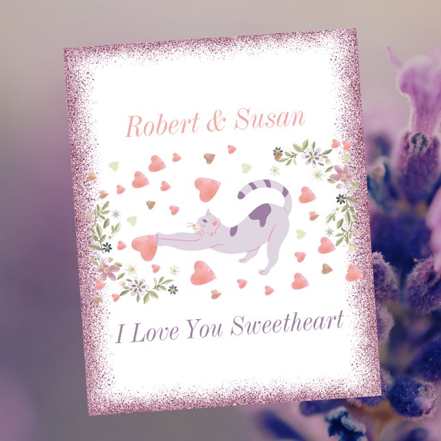 Kärlek Heart Modern Trendig Cute Cat Valentines da Julkort (Skapare uppladdad)