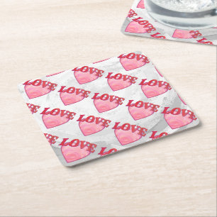 Kärlek Heart Mönster Underlägg Papper Kvadrat