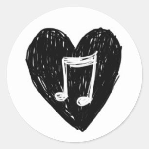 Kärlek Heart Musical Note Doodle Black on White Runt Klistermärke