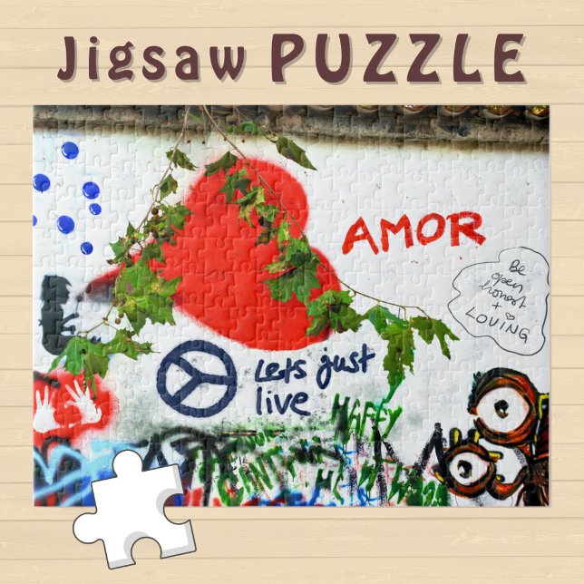Kärlek Heart och fred på en graffiti Wall - Pussel (Skapare uppladdad)