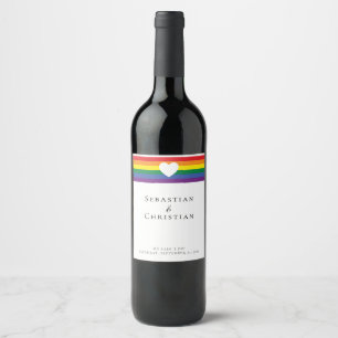 Kärlek Heart och Rainbow Gay Bröllop Vinflaska Etikett