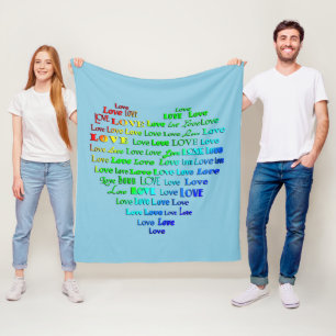 Kärlek Heart Ord Cloud i Rainbow Färg Fleecefilt