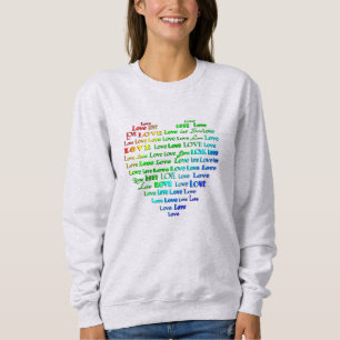Kärlek Heart Ord Cloud i Rainbow Färg Sweatshirt T Shirt