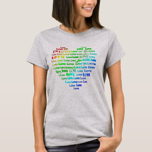 Kärlek Heart Ord Cloud i Rainbow Färg T-Shirt
