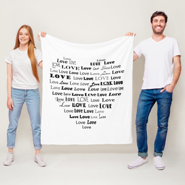 Kärlek Heart Ord Cloud - Svartvit Fleecefilt (På plats)